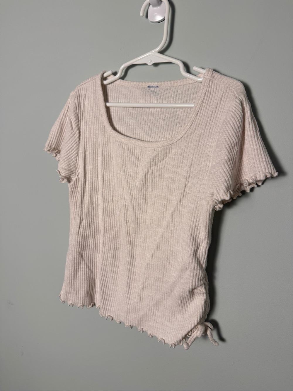 Girls Ribbed Scoop Neck Short Sleeve Top — Cream Size 7
